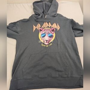 Def Leopard Grey Hoodie Cat Wearing Sunglasses Rock If Ages Medium